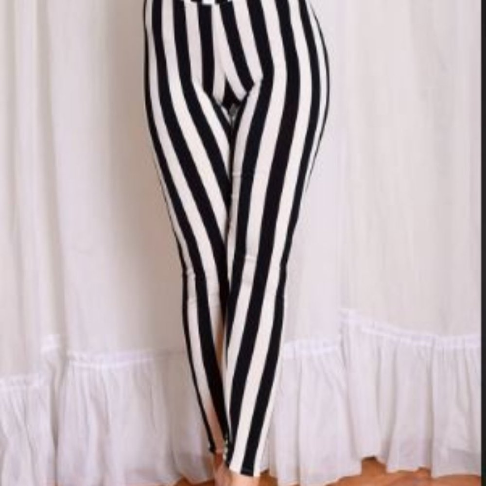 Beetlejuice Black Striped OS or Plus Leggings